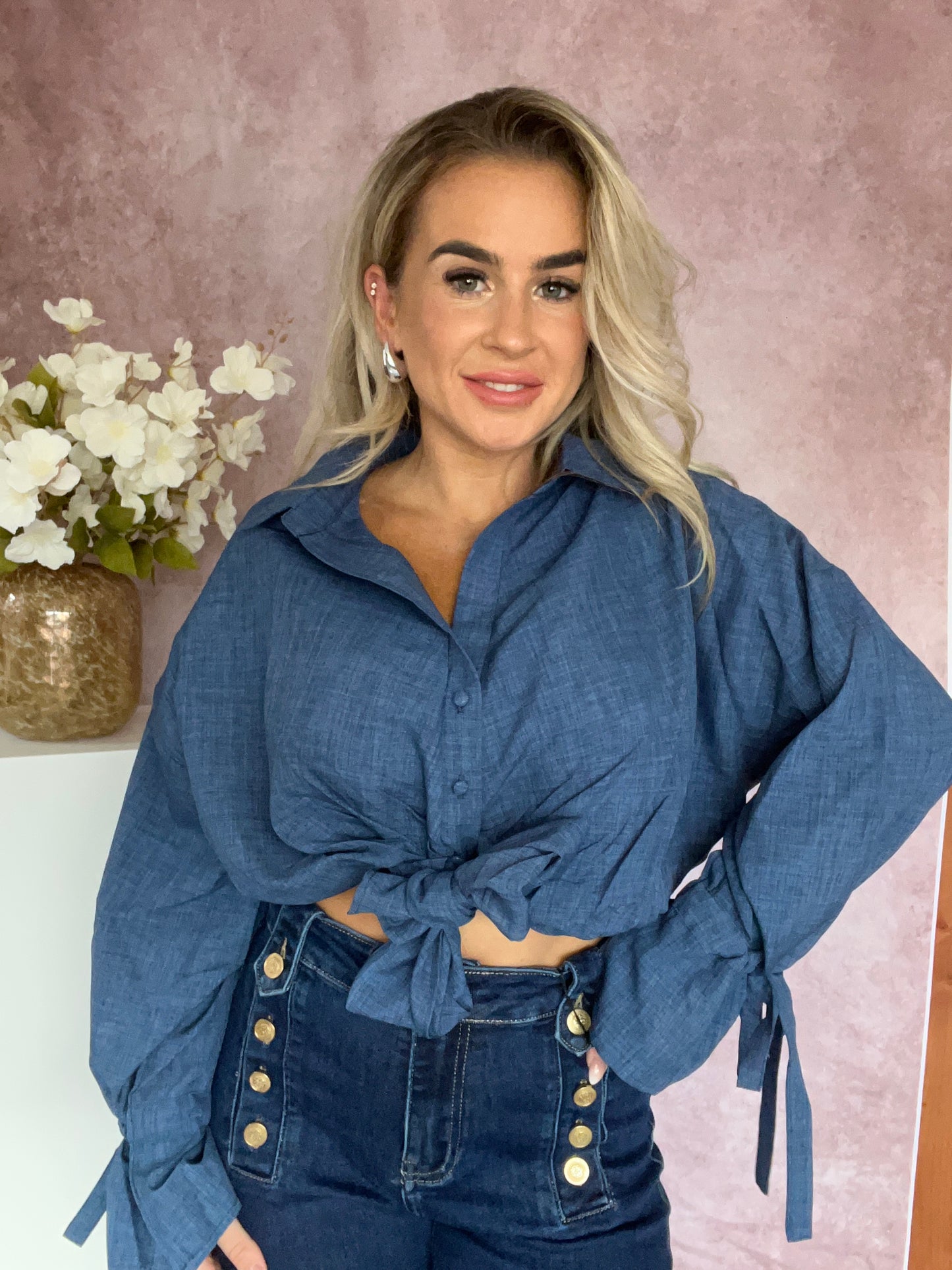 Mina knoop blouse blue