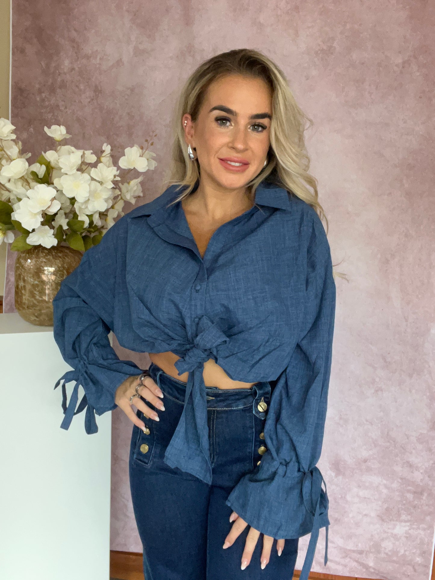 Mina knoop blouse blue