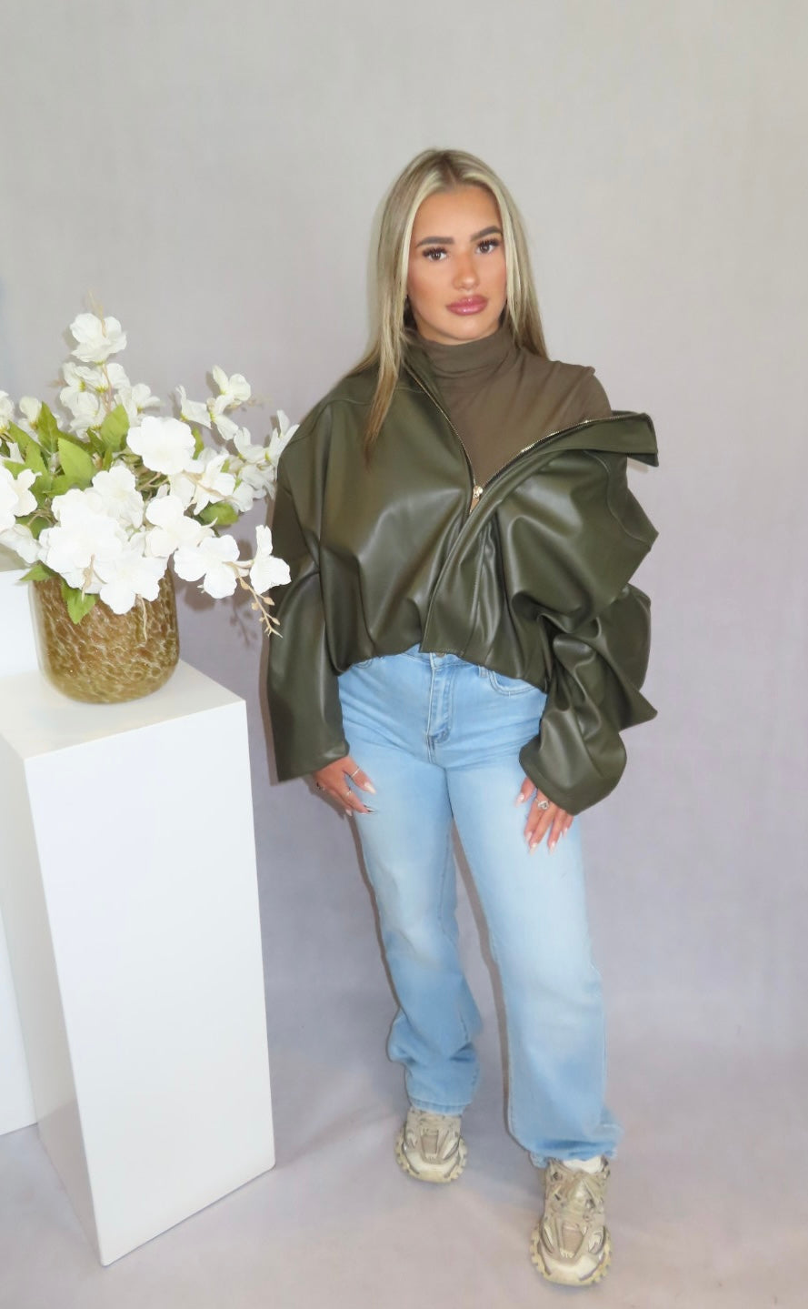 Elin jacket leer khaki