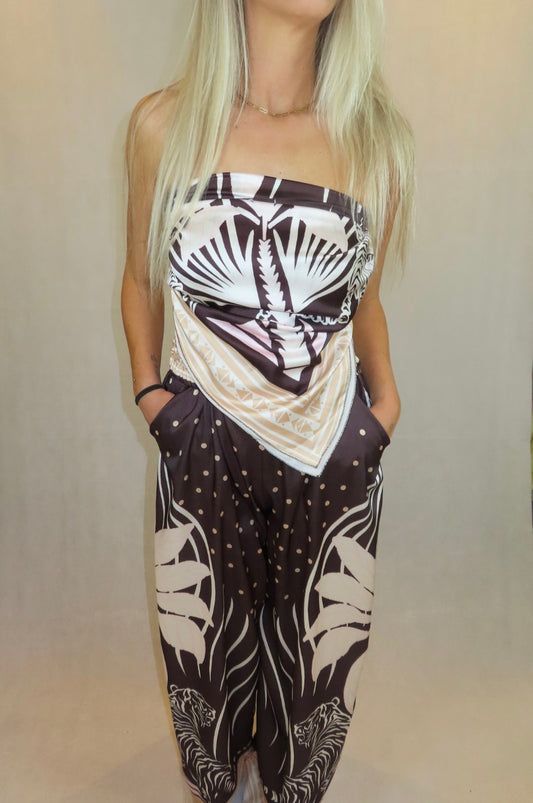 Satijn two piece set Brown