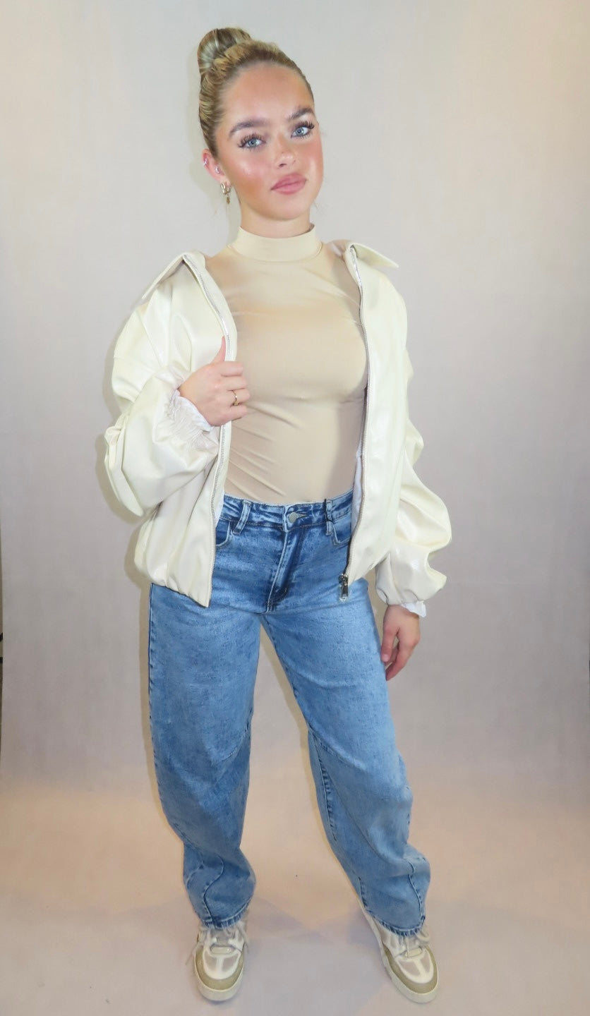 Leer jacket crème