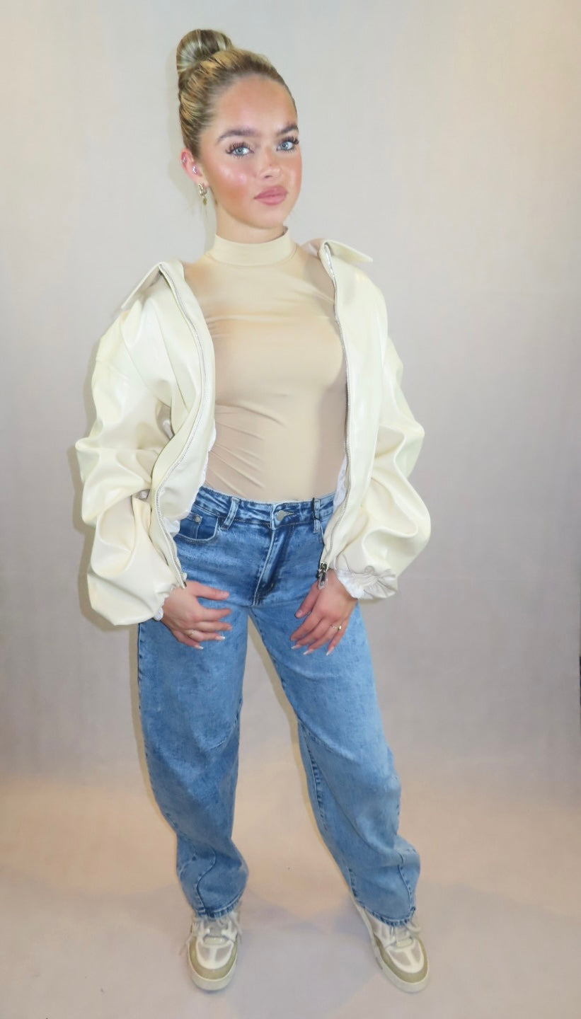 Leer jacket crème