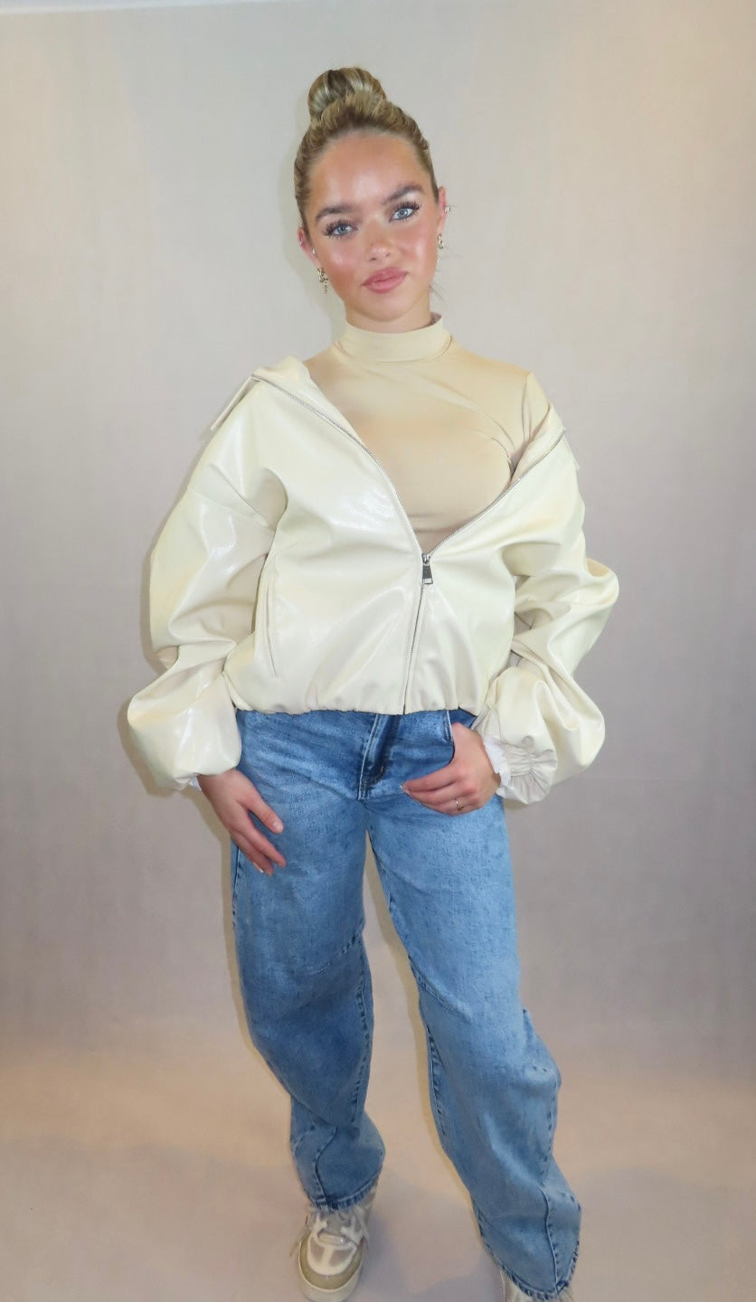 Leer jacket crème