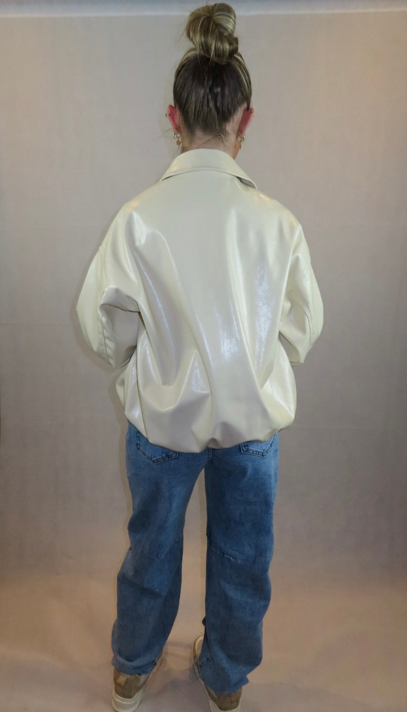 Leer jacket crème
